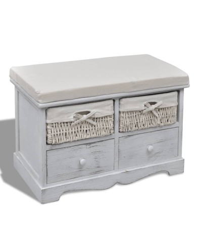 Banc de rangement Blanc 62x33x42 cm Bois de paulownia 