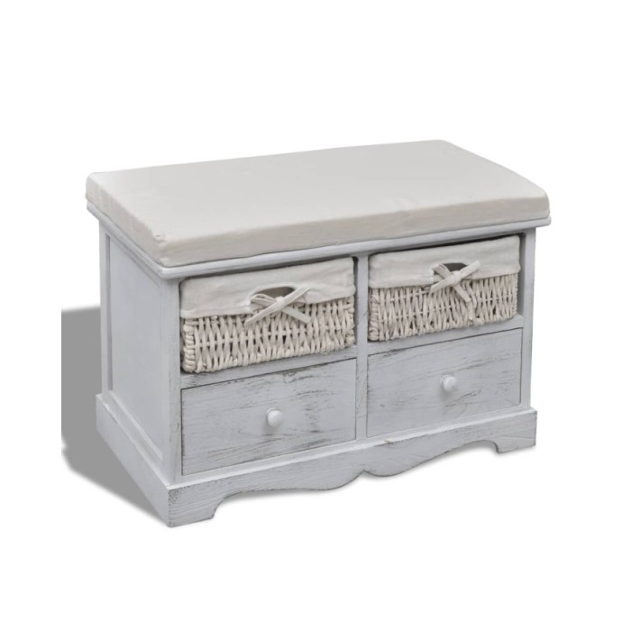 Banc de rangement Blanc 62x33x42 cm Bois de paulownia 