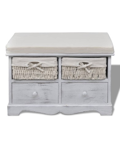 Banc de rangement Blanc 62x33x42 cm Bois de paulownia 