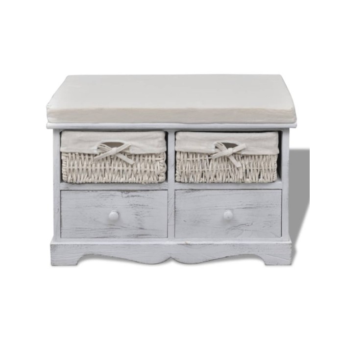 Banc de rangement Blanc 62x33x42 cm Bois de paulownia 