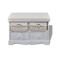 Banc de rangement Blanc 62x33x42 cm Bois de paulownia 