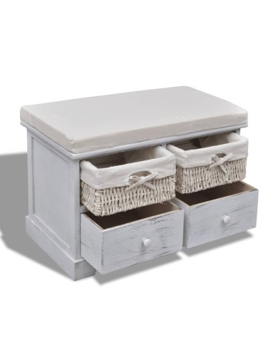 Banc de rangement Blanc 62x33x42 cm Bois de paulownia 