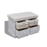 Banc de rangement Blanc 62x33x42 cm Bois de paulownia 