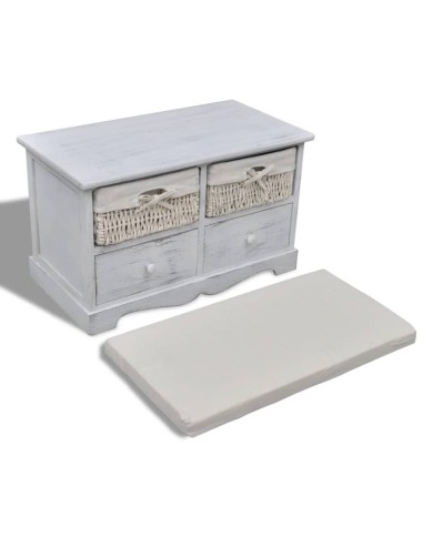 Banc de rangement Blanc 62x33x42 cm Bois de paulownia 
