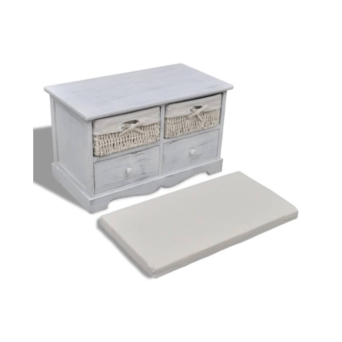 Banc de rangement Blanc 62x33x42 cm Bois de paulownia 