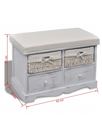 Banc de rangement Blanc 62x33x42 cm Bois de paulownia 
