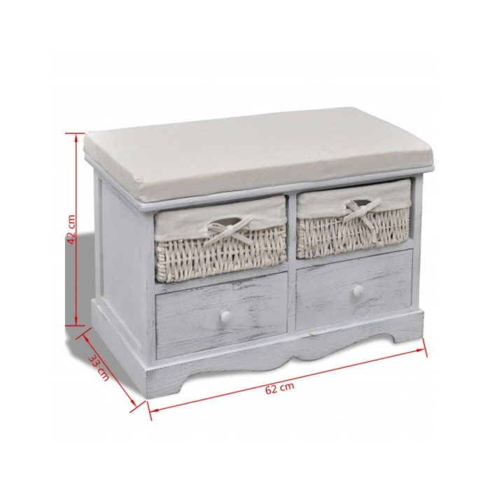 Banc de rangement Blanc 62x33x42 cm Bois de paulownia 