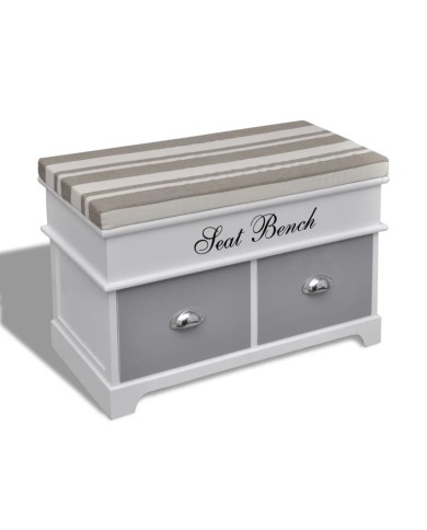Banc d'entrée et de rangement avec coussin gris 2 tiroirs Blanc