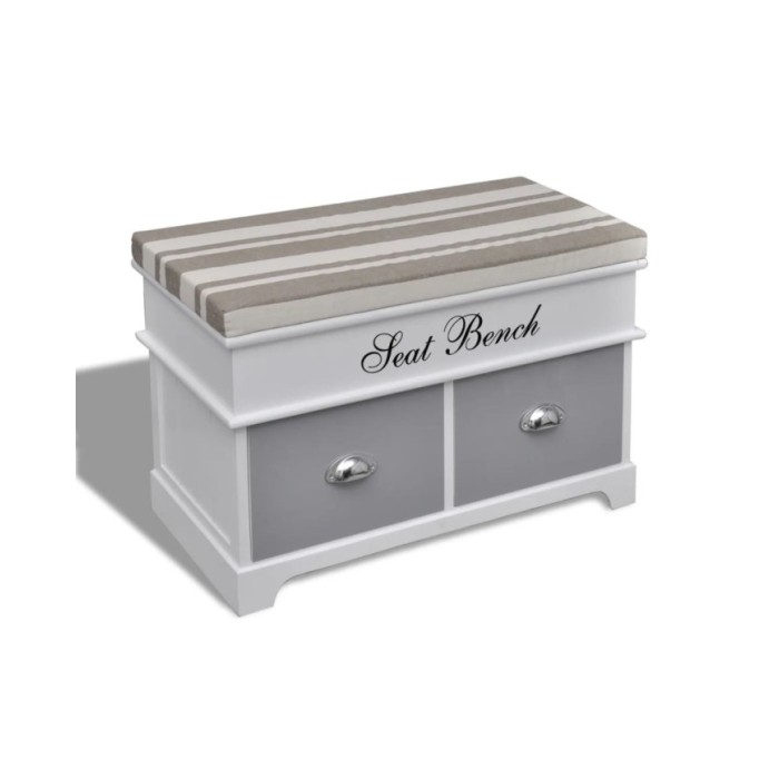 Banc d'entrée et de rangement avec coussin gris 2 tiroirs Blanc