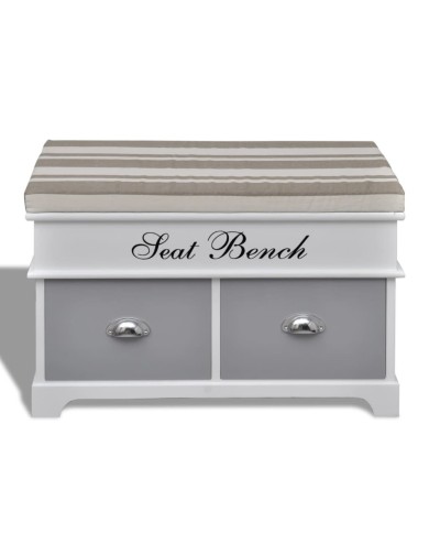 Banc d'entrée et de rangement avec coussin gris 2 tiroirs Blanc