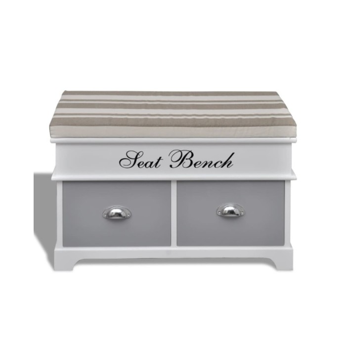Banc d'entrée et de rangement avec coussin gris 2 tiroirs Blanc