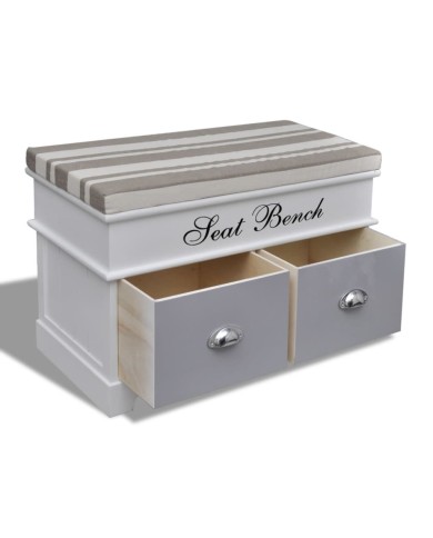 Banc d'entrée et de rangement avec coussin gris 2 tiroirs Blanc