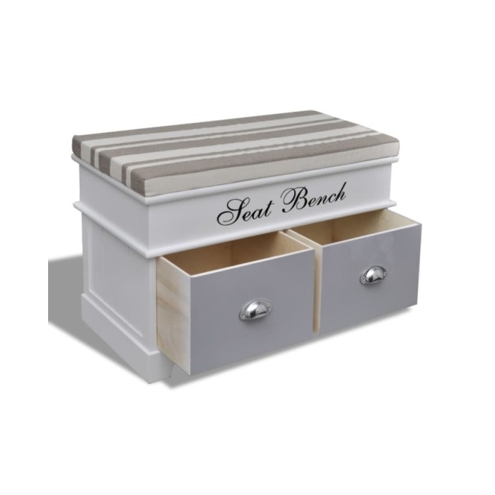 Banc d'entrée et de rangement avec coussin gris 2 tiroirs Blanc