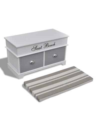 Banc d'entrée et de rangement avec coussin gris 2 tiroirs Blanc