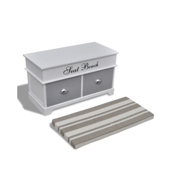 Banc d'entrée et de rangement avec coussin gris 2 tiroirs Blanc