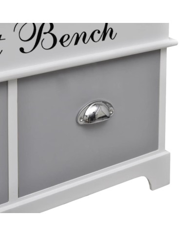 Banc d'entrée et de rangement avec coussin gris 2 tiroirs Blanc