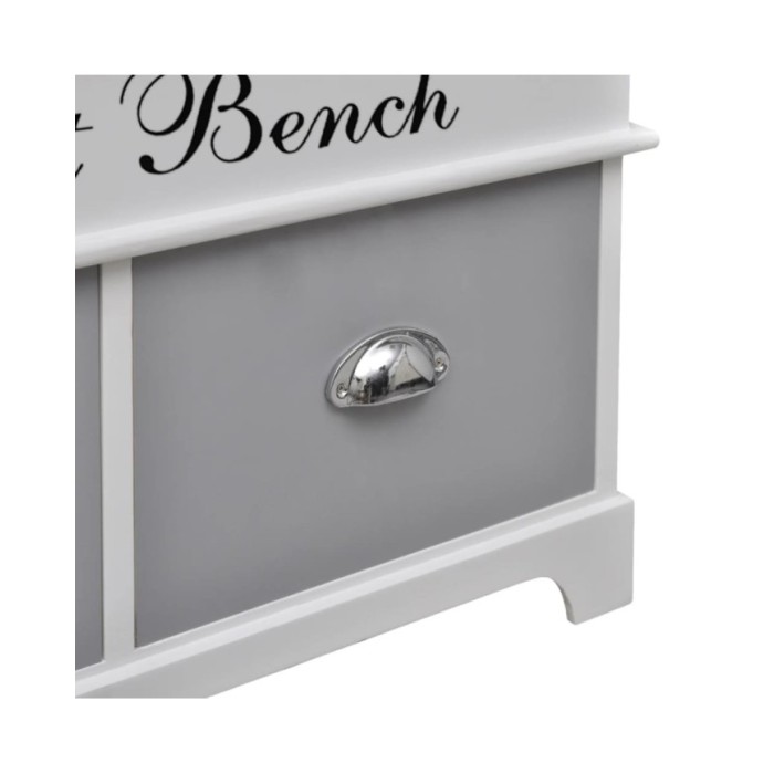 Banc d'entrée et de rangement avec coussin gris 2 tiroirs Blanc