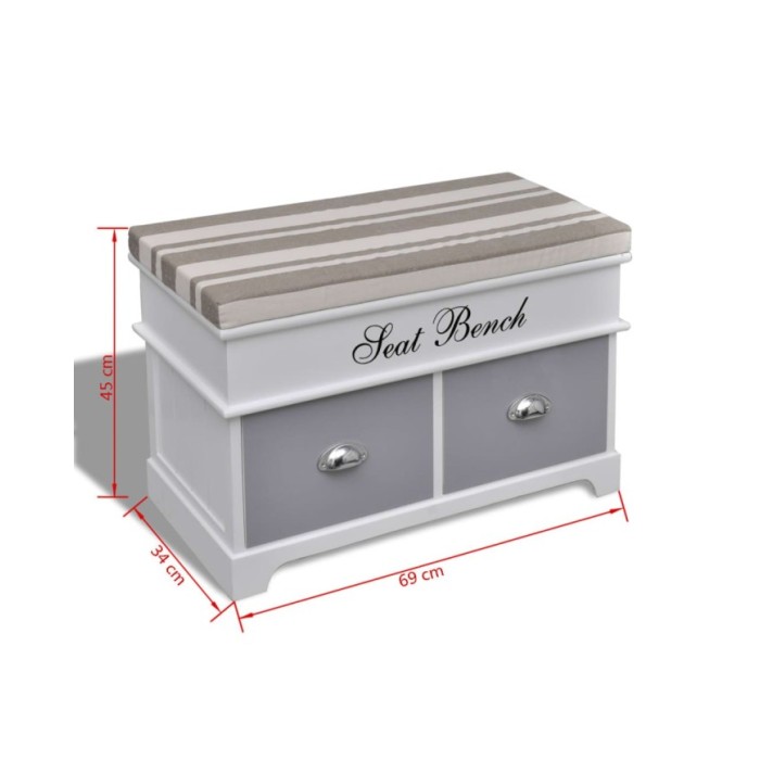 Banc d'entrée et de rangement avec coussin gris 2 tiroirs Blanc