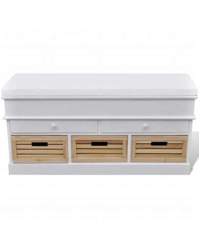 Banc d'entrée et de rangement avec coussin 2 tiroirs Blanc