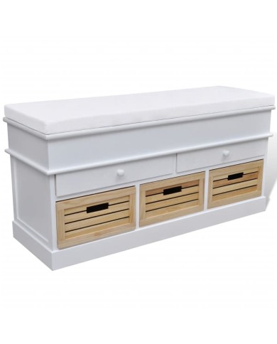 Banc d'entrée et de rangement avec coussin 2 tiroirs Blanc
