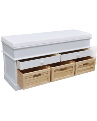 Banc d'entrée et de rangement avec coussin 2 tiroirs Blanc