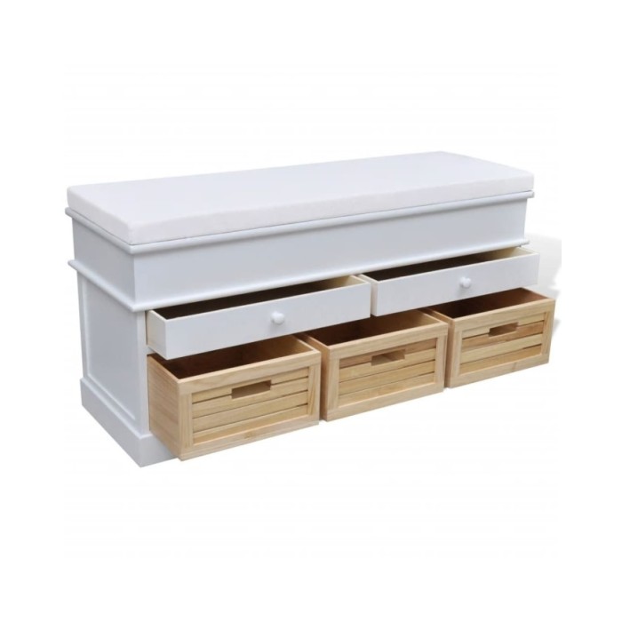 Banc d'entrée et de rangement avec coussin 2 tiroirs Blanc