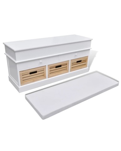 Banc d'entrée et de rangement avec coussin 2 tiroirs Blanc