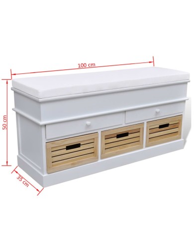 Banc d'entrée et de rangement avec coussin 2 tiroirs Blanc
