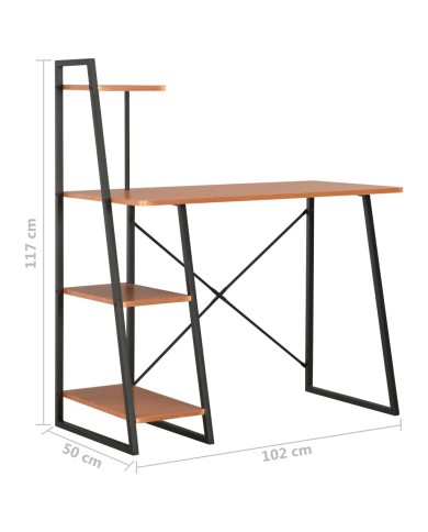Bureau avec étagère Noir et marron 102x50x117 cm