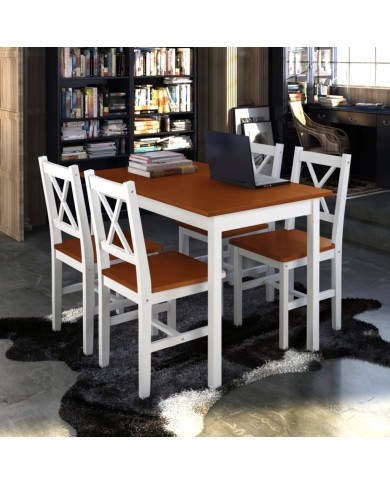 Ensemble de salle à manger 5 pcs Marron et blanc