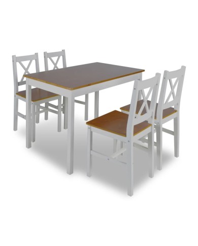 Ensemble de salle à manger 5 pcs Marron et blanc