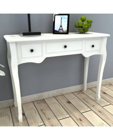 Table de console et coiffeuse avec 3 tiroirs Blanc 