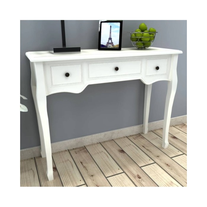 Table de console et coiffeuse avec 3 tiroirs Blanc 
