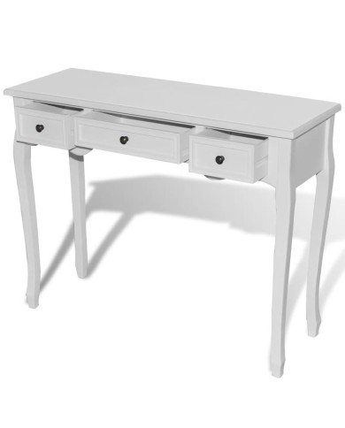 Table de console et coiffeuse avec 3 tiroirs Blanc 