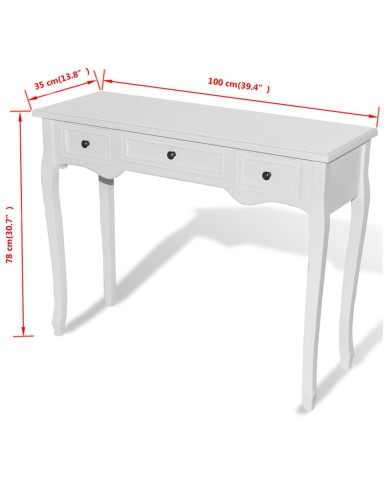 Table de console et coiffeuse avec 3 tiroirs Blanc 