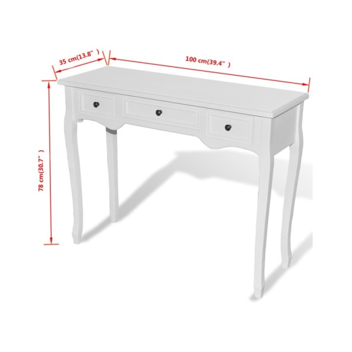 Table de console et coiffeuse avec 3 tiroirs Blanc 