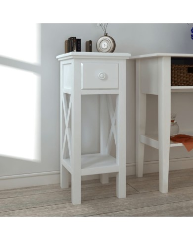 Table d'appoint avec tiroir Blanc 