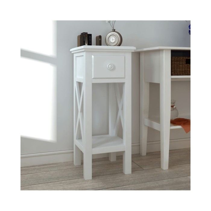 Table d'appoint avec tiroir Blanc 