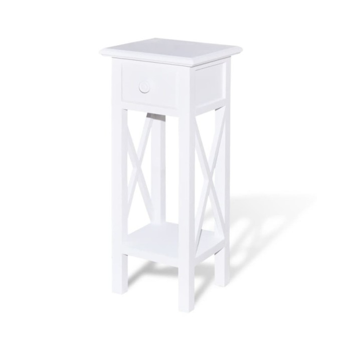 Table d'appoint avec tiroir Blanc 