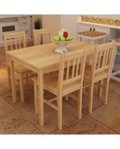 Table de salle à manger en bois avec 4 chaises Naturel