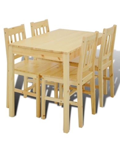 Table de salle à manger en bois avec 4 chaises Naturel