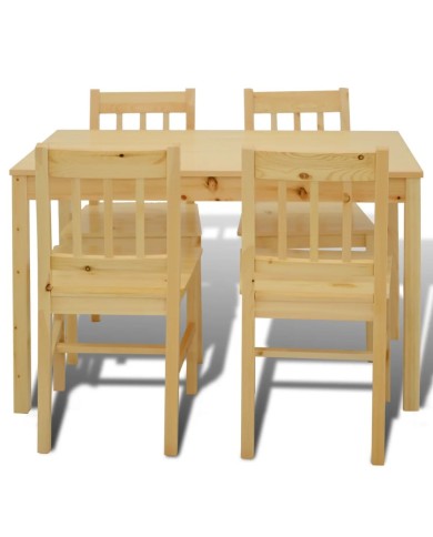 Table de salle à manger en bois avec 4 chaises Naturel