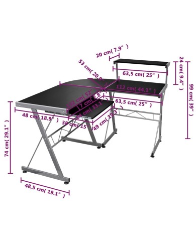 Bureau d'ordinateur d'angle Noir 132x112x99cm Bois d'ingénierie