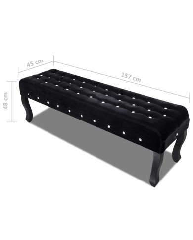 Banc noir Tissu velours avec boutons en cristal 