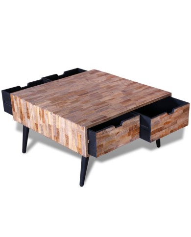 Table basse avec 4 tiroirs Bois de teck recyclé 