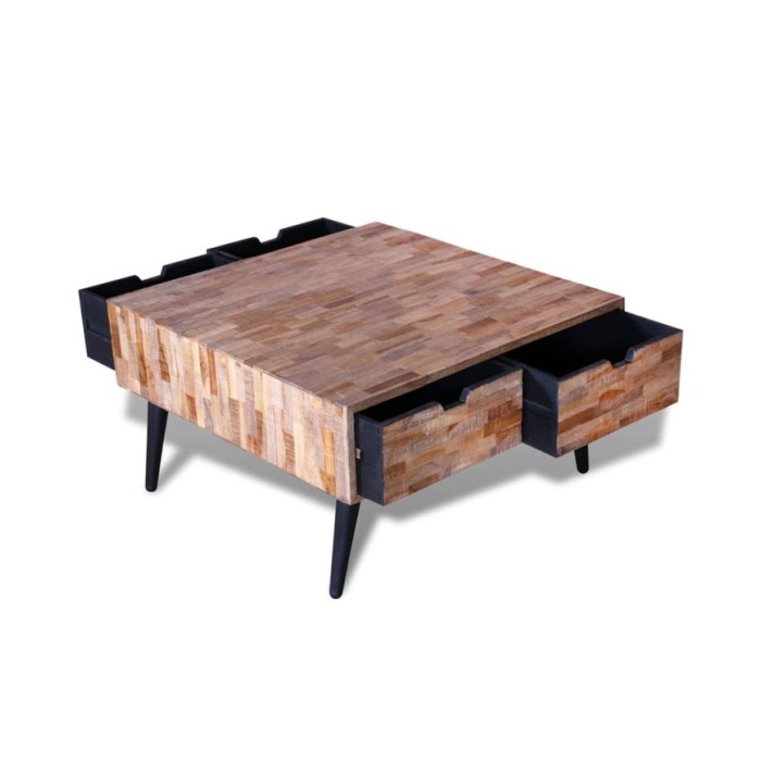 Table basse avec 4 tiroirs Bois de teck recyclé 