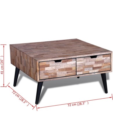 Table basse avec 4 tiroirs Bois de teck recyclé 