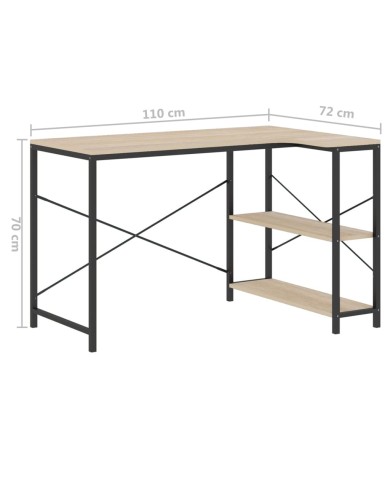 Bureau d'ordinateur Noir et chêne 110x72x70 cm Aggloméré