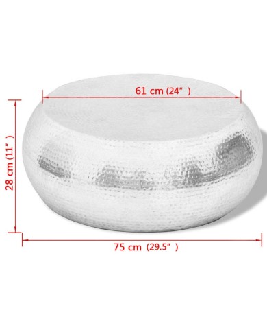 Table basse martelée en aluminium Argenté 