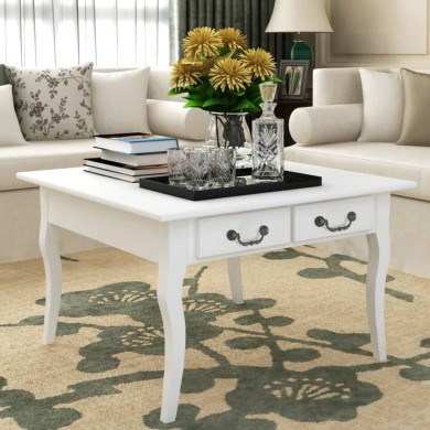 Table basse avec 4 tiroirs Blanc 